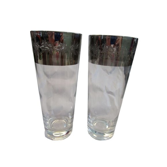 Vintage Silver Etch Thistle Floral Rim Mid Mod Zombie Glasses Wear GUC A Pair - Picture 6 of 16